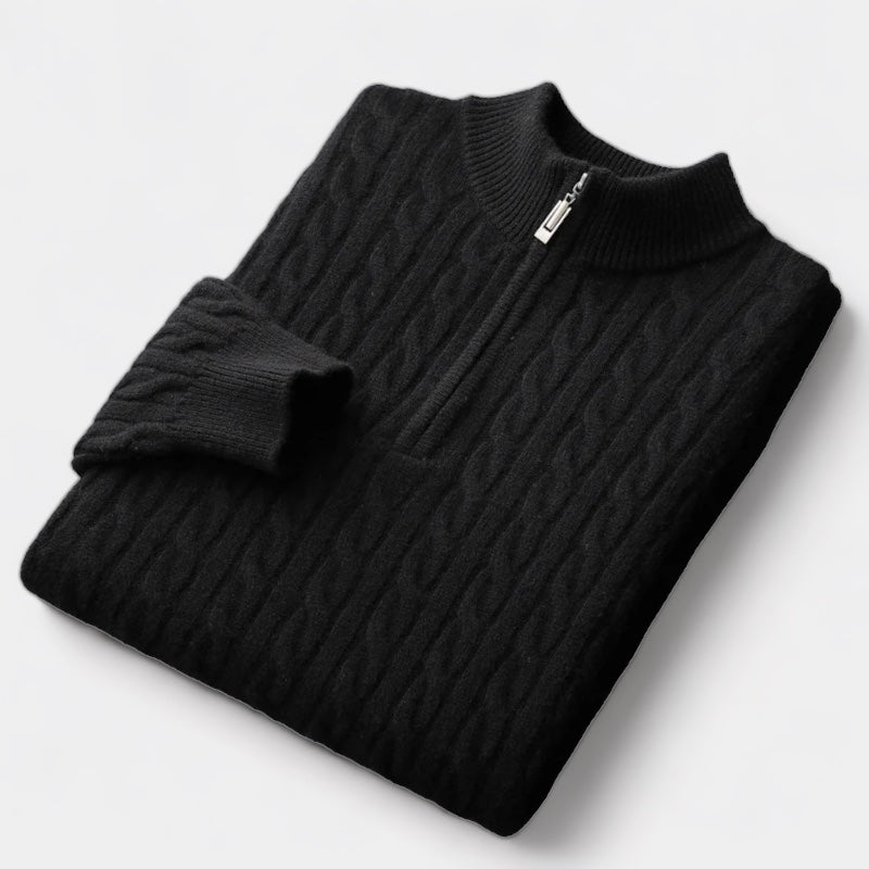 OLD MONEY Merino Wool Knitted Quarter-Zip Sweater